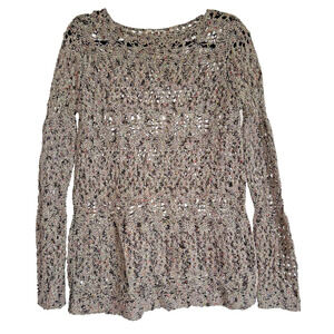 Soft Surroundings Sz M Pointelle‎ Colorful Open Knit Sweater Beach Boho